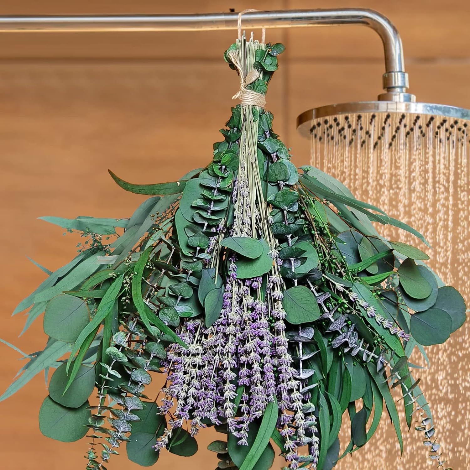 Dried & Preserved Flora - 52 PCS Mix Dried Eucalyptus & Lavender Flowers Bundles for Shower, 17'' Natural Real Hanging Silver Dollar Eucalyptus Leaves Stems, Fragrance Fresh Plants Home Bathroom Decor (52pcs)