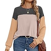 LOLILRSD Womens Long Sleeve Tops Crewneck Casual 2025 Fall Shirts Color Block Loose Tunic Tops