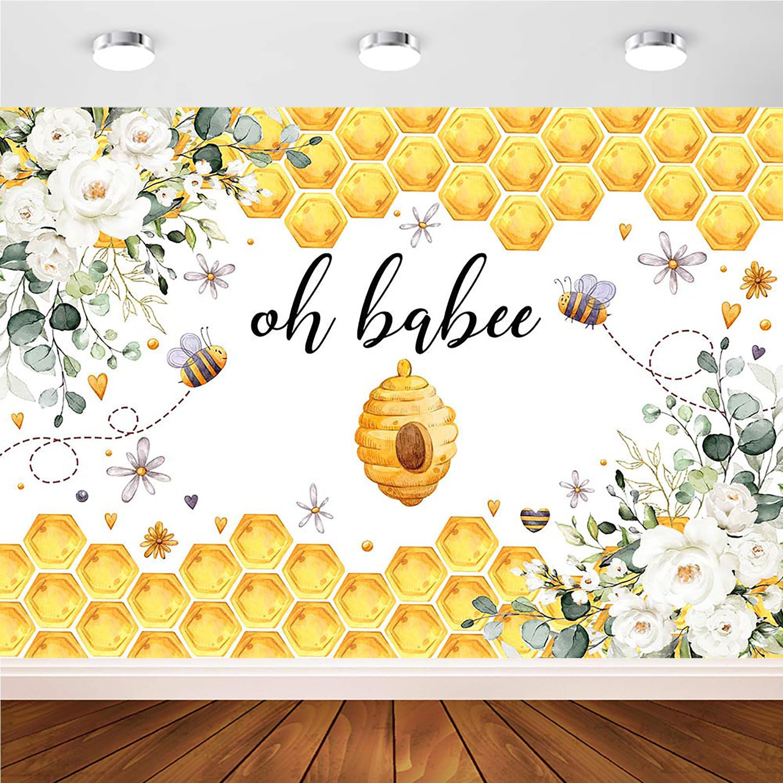 Photo 1 of Avezano Oh Babee Backdrop Bee Baby Shower Party Backdrops Bee Themed Baby Shower Decorations Sweet as Can Bee New Born Photo Background Holy Bee Cake Table Banner (7x5ft)