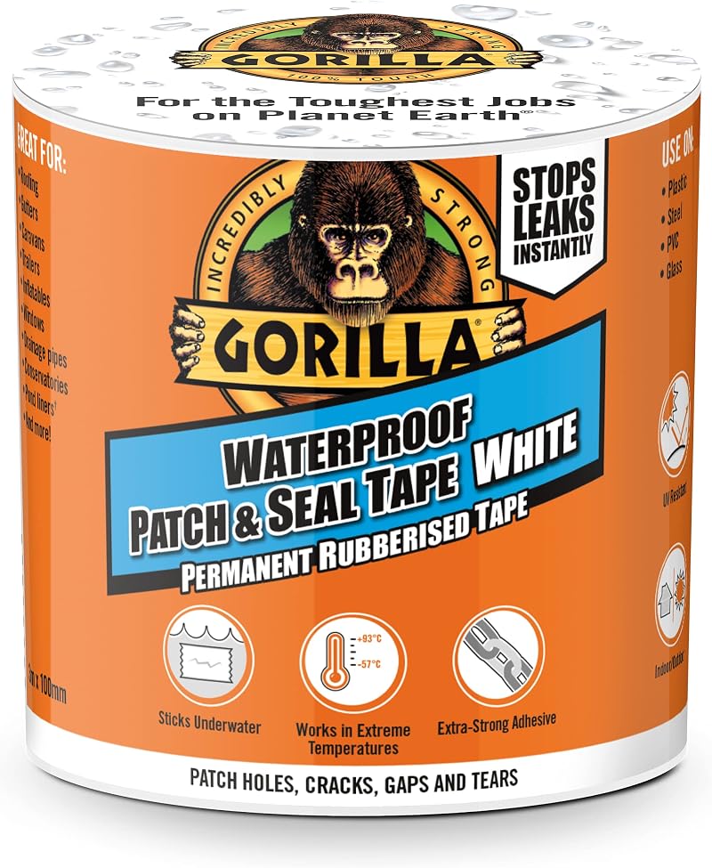 Gorilla Waterproof Patch & Seal Tape White 3m - Flexible Rubberised Backing