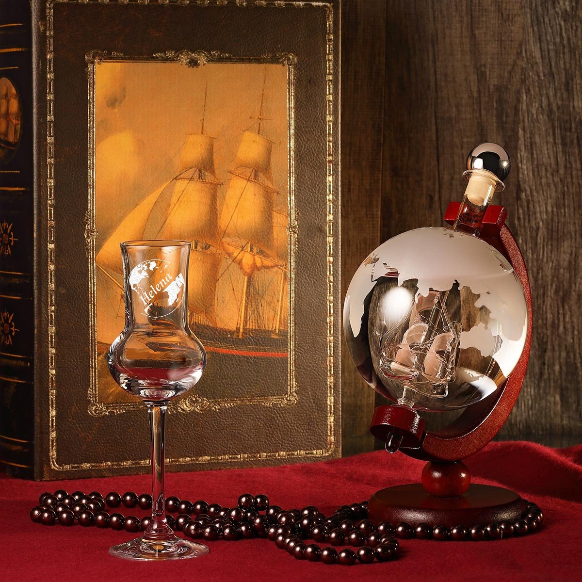 polar-effekt Grappa-Set Flasche Weltkarte und Schiff befüllt 500 ml