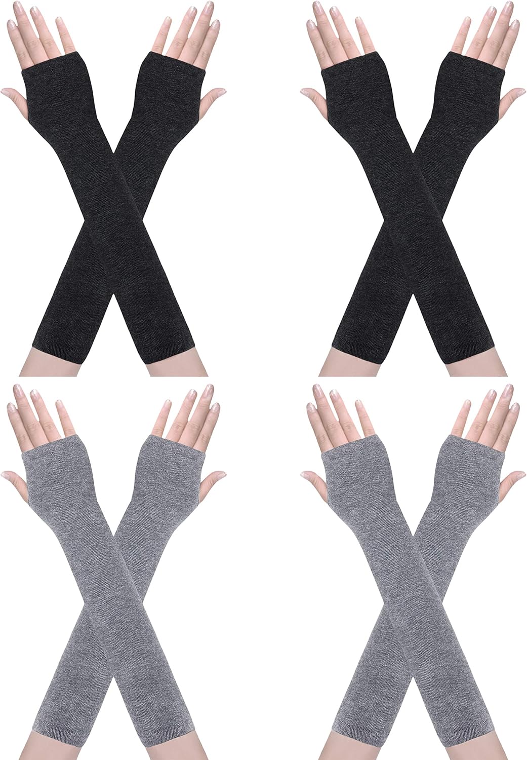 Amandir 2-4 Pairs Long Fingerless Gloves for Women Arm Warmers Knit Thumbhole Stretchy Gloves(Style 2) at  Women’s Clothing store