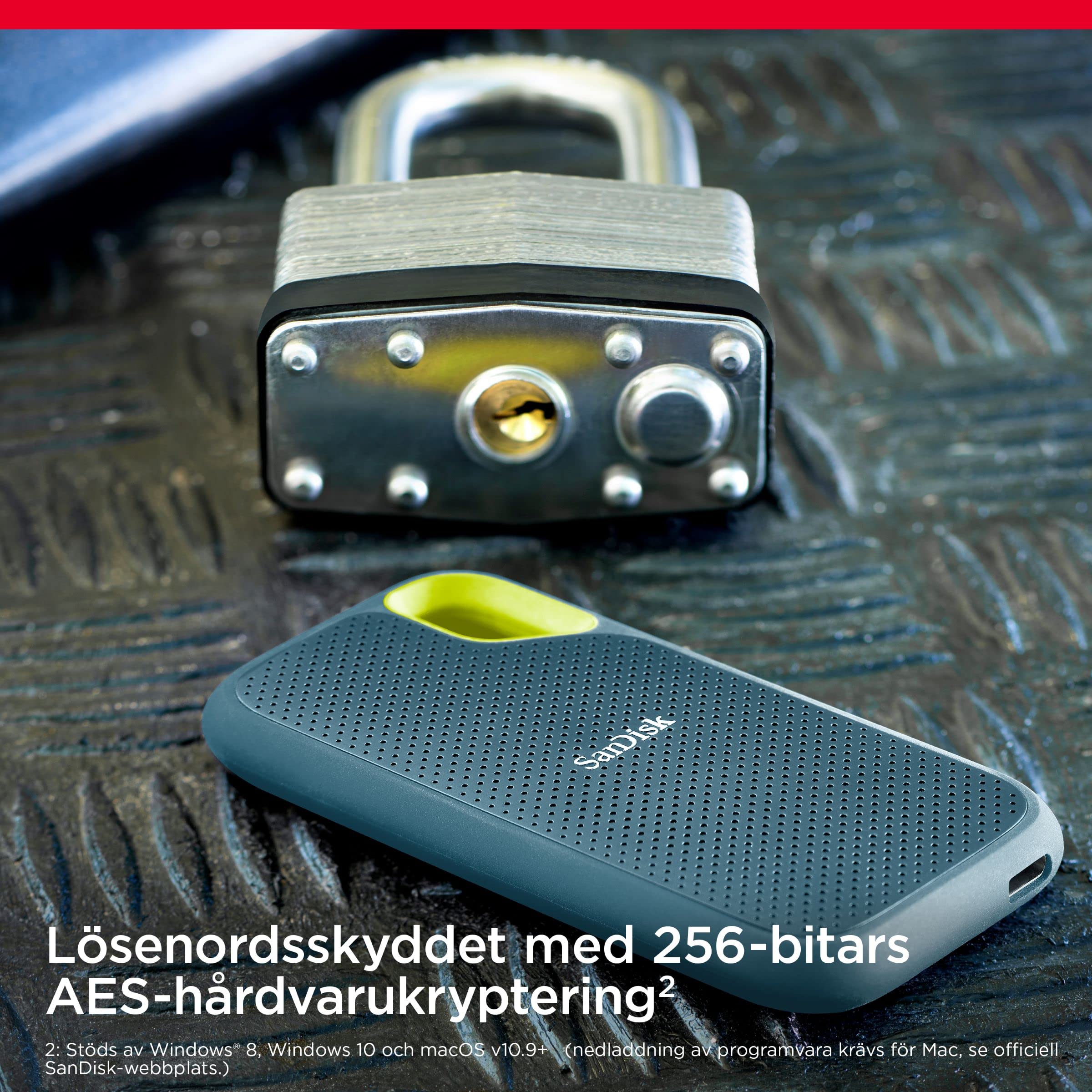 SANDISK Extreme Portable SSD 1TB (up to 1050 MB/s read, 1,000MB/s write, USB-C, NVMe Solid State Performance, IP65 rated for dust and water resistance, Updated Firmware) Monterey 2