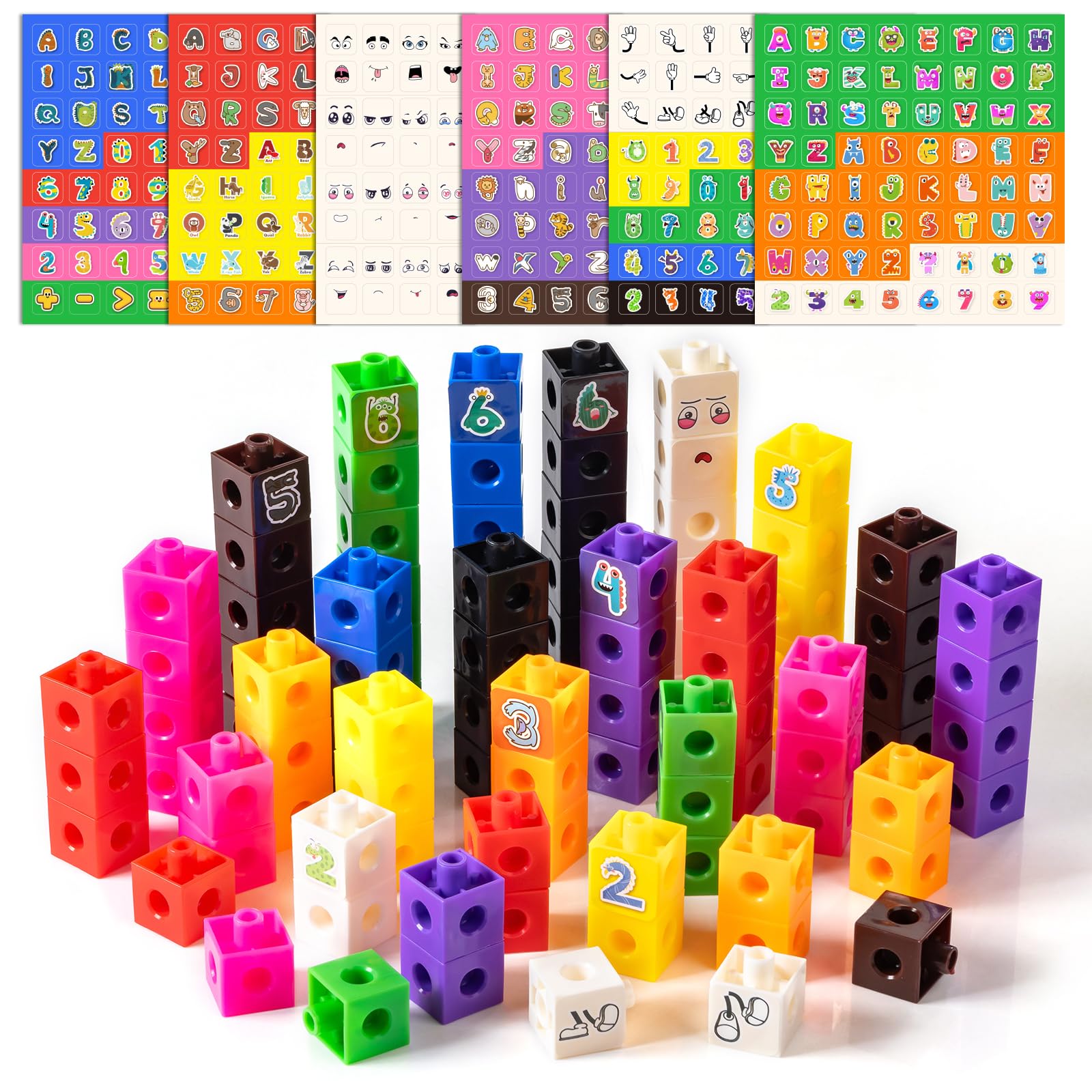 Photo 1 of Odoorgames 100 Pcs Math Linking Cubes with 384 Cartoon Stickers – Essential Counting Cubes for Kids Math Learning and Fun Activities