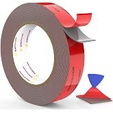 Double Sided Tape Heavy Duty Mounting Tape, Strong Adhesive,16.4ft x1in | Waterproof &amp;Temp-Resistant 2 Sided Foam Tape For LED Strip Lights,Automotive,Home Office Wall Decor,Plastic,Glass,Metal,Tiles