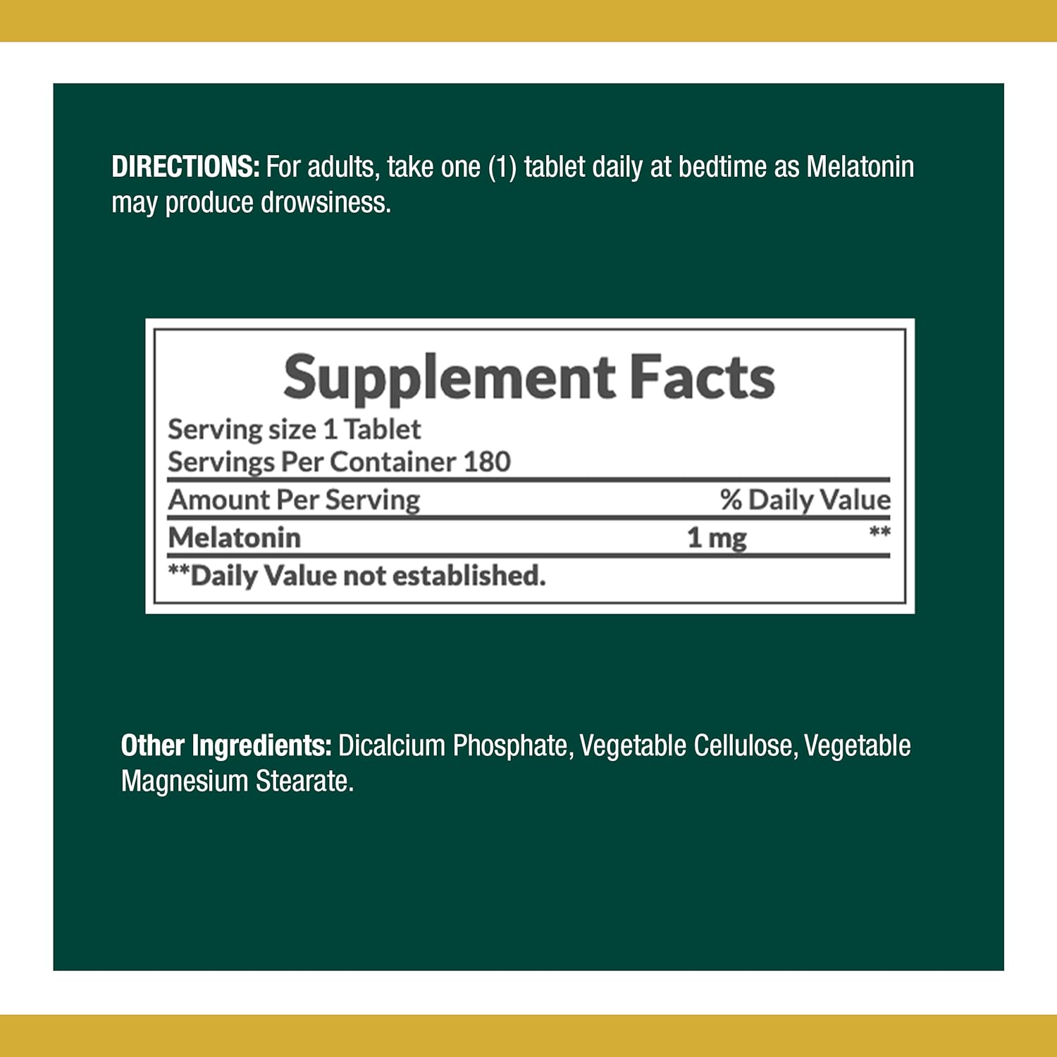 Melatonin by Nature's Bounty, 100% Drug Free Sleep Aid, Dietary Supplement, Promotes Relaxation and Sleep Health, 1mg, 180 Tablets: Health & Personal Care