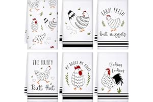 Boyiee Set of 6 Farm Chickens Kitchen Towels Farmhouse Tea Towels Absorbent Dish Towels Country Rooster 24 x 16 Inches Rustic Kitchen Gifts Chickens Hand Towels Gifts for Kitchen Bathroom Decorations