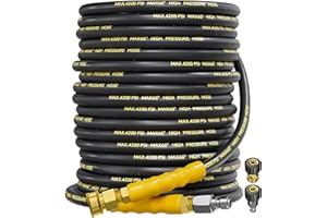 TechSweepPro 4200PSI Pressure Washer Hose 100FT with 3/8" Swivel Quick Connect for Cold/Hot Water, Kink Resistant Steel Wire Braided, Wear Resistant Power Washer Hose with 2 M22 14mm Adapter Set