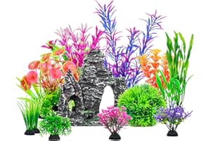 CousDUoBe 13Pcs Aquarium Plants Cave Rock Decor Set& Fish Tank Artificial PlasticPlants,Fish Tank Accessories Small Large Aquarium Decorations Kit