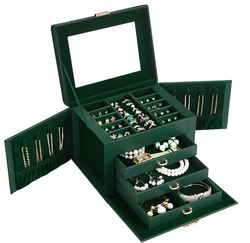Boîte à Bijoux 4 Niveaux, avec 3 Tiroirs, Verrouillable
