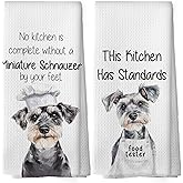 shiviody Dog Kitchen Towels - Miniature Schnauzer Gifts Dish Towel, Dog Lovers Gifts Funny Dish Towels with Sayings Decorative Absorbent Dishcloths Hand Towel Set of 2 for Kitchen Decor 16x24 Inches