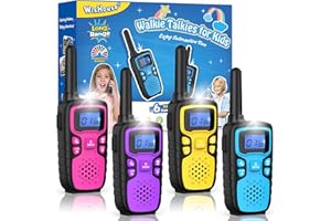 Wishouse Walkie Talkies for Kids Long Range,Xmas Birthday Gift for 4 5 6 7 8 9 10 Year Old Boys Girls,Camping Gear Games Cool Toys with NOAA,SOS,Lamp,Lanyard,Easy to Use,4 Pack (No Battery No Charger)