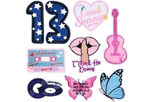 ZLSPTK 9Pcs Music Singer Embroidered Iron on Patches for Hat Clothing Backpack Pink Popular Sew Applique Number Fabric Repair Patch Set DIY Craft Accessories Collection Merch Gifts for Music Fans