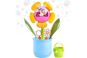 Maxx Bubbles Flower Pot – Includes 4oz Bubble Solution, 4 Wands and Watering Can | Outdoor Bubble Machine Pretend Play | Portable Bubble Toy for Kids – Sunny Days Entertainment