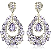 BriLove Gorgeous Shiny Rhinestones Oval Teardrop Chandelier Long Dangle Earrings for Wedding Bridal Party Prom Jewelry Accessories