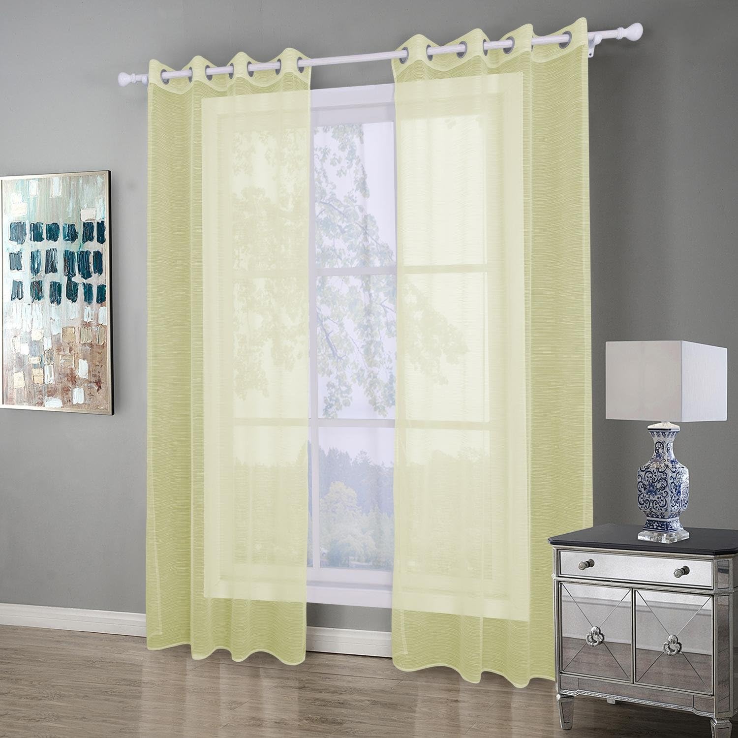 2 slices Polyester Pervious light Window curtain yarn Vertical blinds , Yellow , 140 x 240 cm
