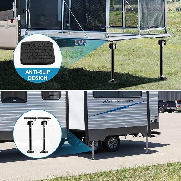 KOHREE RV SLIDE OUT SUPPORTS JACK WITH A FLAT TOP SUPPORT BLOCK, SUPPORTS UP TO 5000LBS, ADJUSTABLE FROM 20″-49″, HEAVY DUTY CAMPER SLIDE-OUT LEVELING JACKS, SET OF 2