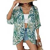 Chunoy Women Floral Kimono Cardigan Lightweight Chiffon Beach Cover Up