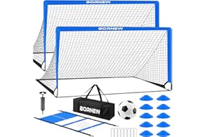 BORNEW Kids Soccer Goal for Backyard Set - 2 Set of 6X4 FT Toddler Soccer Nets with 20ft Agility Ladder, Soccer Ball, Pop Up Portable Soccer Set for Kids and Youth Game and Training Goals Ages 3-16 Gift
