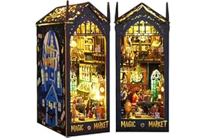 ZHICONG DIY Book Nook kit，Book Nook Shelf Insert 3D Wooden Puzzle，Book Nook Miniature kit with LED，Creative Crafts rolife Book Nook Suitable for Collection and Decoration (Magic Bazaar)
