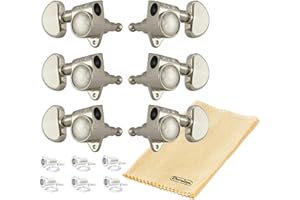 Grover 102N ROTOMATICS Guitar Tuners Tuning Machine Set 3+3 Nickel Keys Kidney Button 14:1 Gears for Acoustic or Electric with Tonebird Dunlop Polish Cloth Bundle