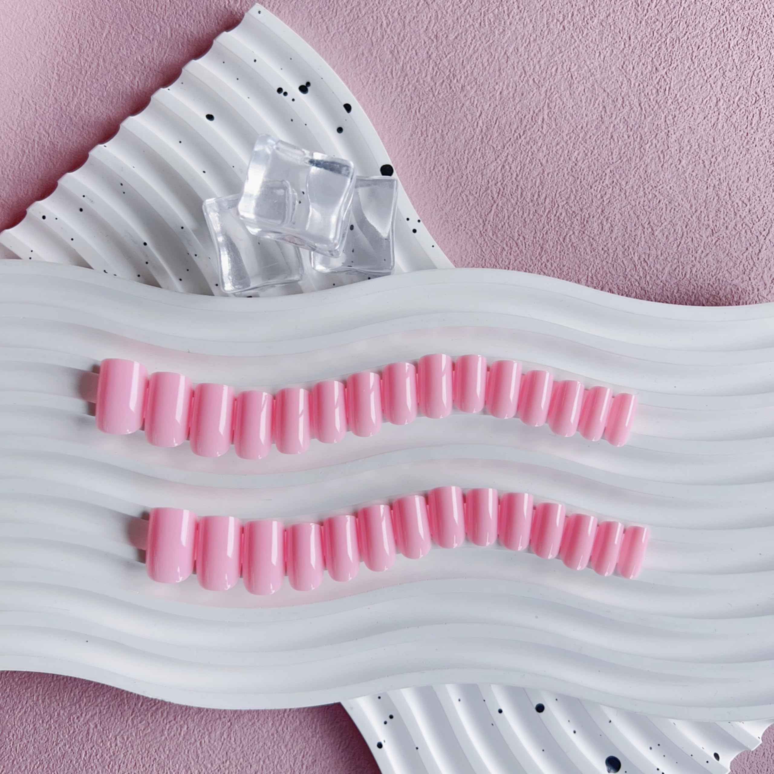 KQueenest 30 Pcs Baby Pink Press on Nails Short Medium Square Fake Nails Acrylic, Reusable Short Coffin False Nails Set, Varied Sizes Solid Color Press ons for Women Daily Wear - Image 4