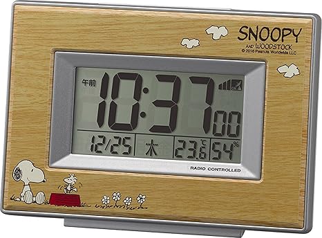 Amazon Co Jp Snoopy スヌーピー 目覚まし時計 キャラクター 電波 デジタル R187 温度 湿度 曜日 カレンダー 表示 茶 リズム Rhythm 8rz187 M06 ホーム キッチン