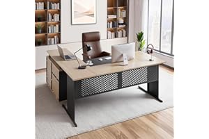 VEVOR L-Shaped Executive Desk, Modern Reversible Office Table with Drawers & Storage Cabinet, Heavy Duty Large Wooden Executi