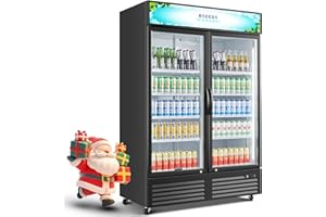 BODEGACOOLER Commercial Merchandiser Refrigerator, 2 Glass Door Commercial Beverage Refrigerator, 40 Cu. Ft Beverage Display Cooler with Soft LED Light, Adjustable Shelves and 4 Strong Castors(Black)
