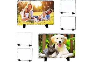 XIHEYOMI 6 Pack Sublimation Slate Blanks,Heat Thermal Transfer Sheet Stone Photo Frame DIY Sublimation Blank with Display Holder for Desktop Souvenir Custom Design Work