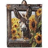 Donkey and Sunflower Throw Blanket for Girls Boys Kids Adults, 50x60 in, Cozy Flannel Blanket for Bedroom, Camping, Couch, Room Decor, Fuzzy Warm Soft Gifts