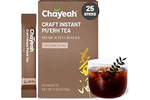 CHAYEAH, Craft Instant Pu'erh Tea, Quick Brew Tea Crystals, No Sugar, Natural Caffeine, Hot or Cold (25 Packets)