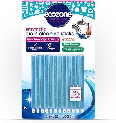EcoZone Drain Sticks Enzymatic Pipe Unblocker 12 x sticks 1 year supply