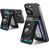 ExtreLife for Magsafe Wallet with Airtag Holder, Magnetic Wallet for iPhone 17/16/15/14/13/12 Series, 9-Card Holder, Open ID Window, Adjustable Stand, RFID Blocking, Black-B