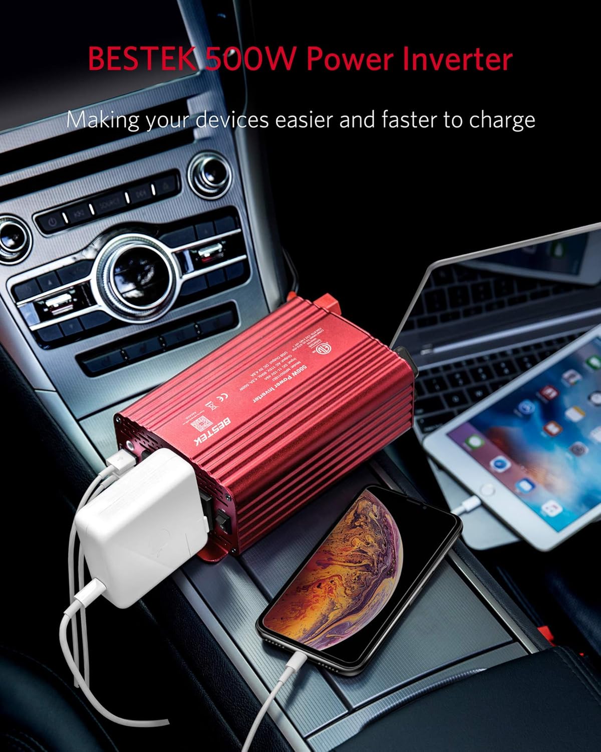 BESTEK 500W Power Inverter DC 12V to 110V AC Converter with Alligator Battery Clamp 4.8A Dual USB Car Charger ETL Listed: Electronics