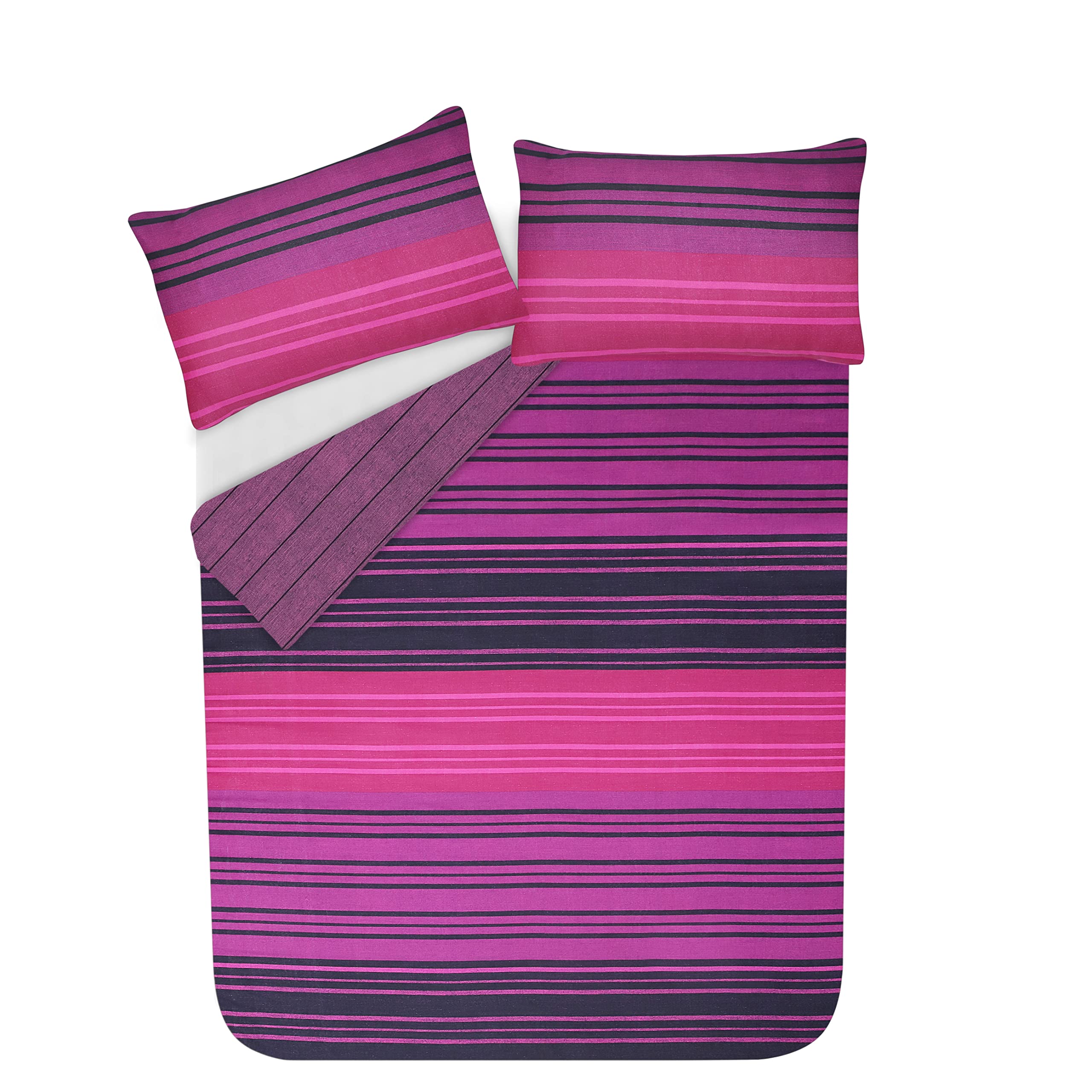 Sleepdown Duvet Cover Set - Textured Stripe - Reversible Quilt Cover Easy Care Bed Linen Soft Cosy Bedding Sets with Pillowcases - Purple - Super King (260 cm x 220 cm)