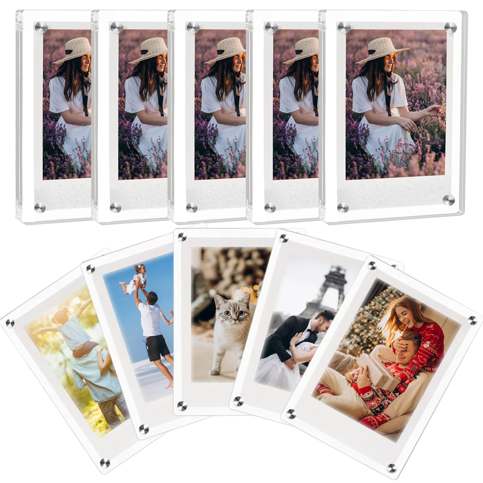 ZEECER Acrylic Fridge Magnetic Frame,Double Sided Refrigerator Magnet Picture Frame, Fridge Photo Clear Display Frameless Home Decor for Fujifilm Instax Mini, 2.36 x 3.54 Inch,Pack of 10