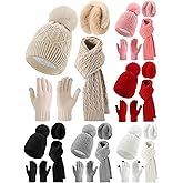Floraltop 24 Pcs Winter Hat Scarf Gloves and Ear Warmer Set for Women, Knit Beanie Scarf Touch Screen Gloves Plush Earmuffs
