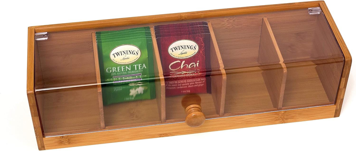 Lipper International 8187 Bamboo Wood and Acrylic Tea Box with 5 Sections, 14" x 5" x 3-3/4": Home & Kitchen