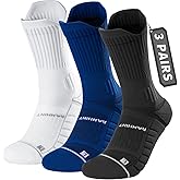 Compression Running Socks 3 Pairs, Cushion Crew Socks, Anti-Blister Moisture Wicking Athletic Hiking Basketball Socks