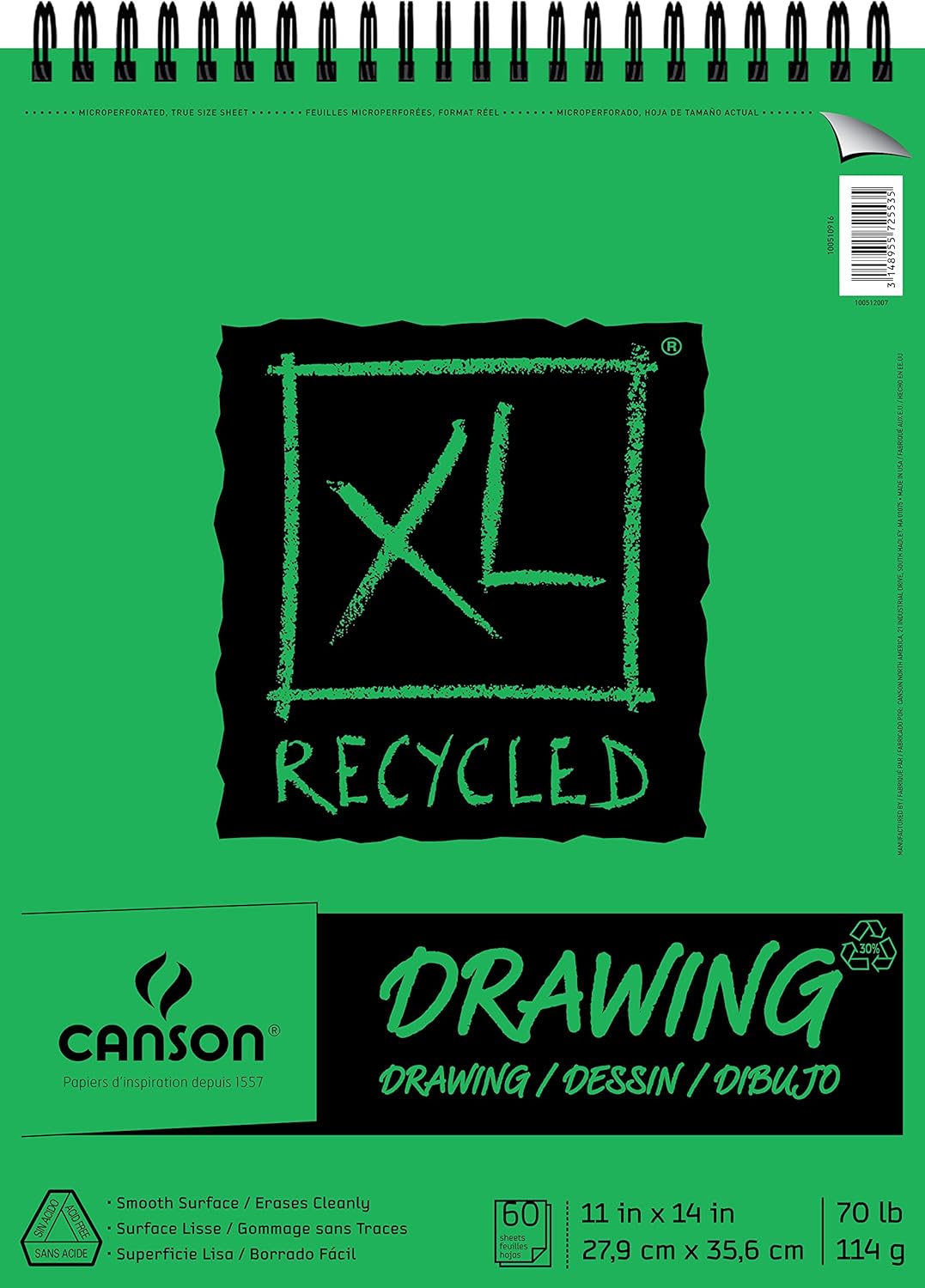 Canson XL Series Recycled Drawing Paper Pad, Top Wire Bound, 70 Pound, 11 x 14 Inch, 60 Sheets: Arts, Crafts & Sewing