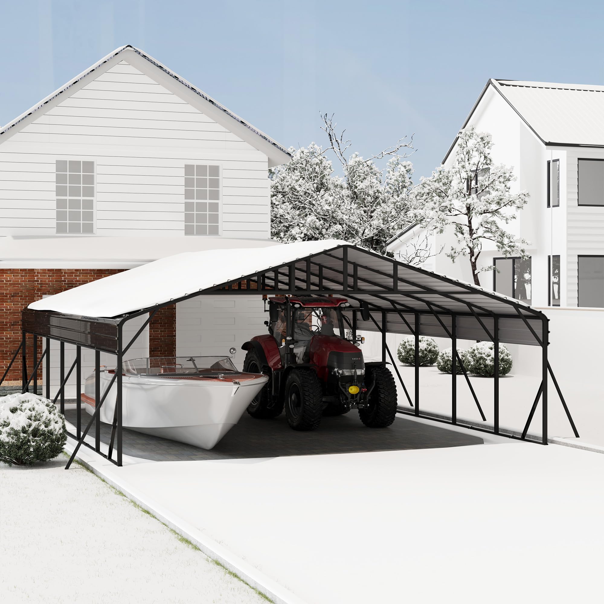 Photo 1 of 20x30FT Metal Carport Kits with Galvanized Steel Roof, Heavy Duty Metal Roof Carport with Enhanced Base, TallMetal Carports Kits Garage for Tractors, Pickup, Boat, Car