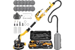 Gyfent Drywall Sander, 880W 7.3-Amp Popcorn Ceiling Removal Tool with 1100-2100RPM 5 Variable Speed 12pcs Sanding Discs Electric Drywall Sander with Vacuum Dust Collector LED Light for Ceiling Sanding