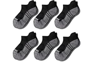 BERING Kids' Athletic Cushion Ankle Socks 6 Pairs Low Cut Heel Tab for Youth Big Boys Girls