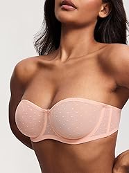 DOBREVA Women's Mesh Strapless Bra Sheer Unlined
