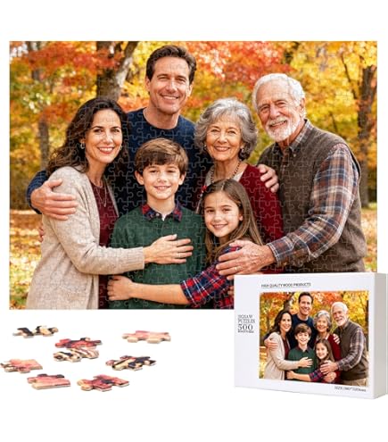 Custom Puzzles From Photos Personalized Puzzle 300/500/1000 Pieces,Customized Wooden Jigsaw Puzzle Gifts For Adult And Kids Family, Wedding,Friend 500PCS/Horizonta(20.4"x15