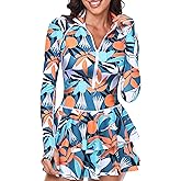 UNIQUEBELLA Rash Guard for Women, 1 Piece Modest Swimsuits for Women - Long Sleeve Swimsuits UV UPF 50+ Swim Shirt