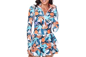 UNIQUEBELLA Rash Guard for Women, 1 Piece Modest Swimsuits for Women - Long Sleeve Swimsuits UV UPF 50+ Swim Shirt