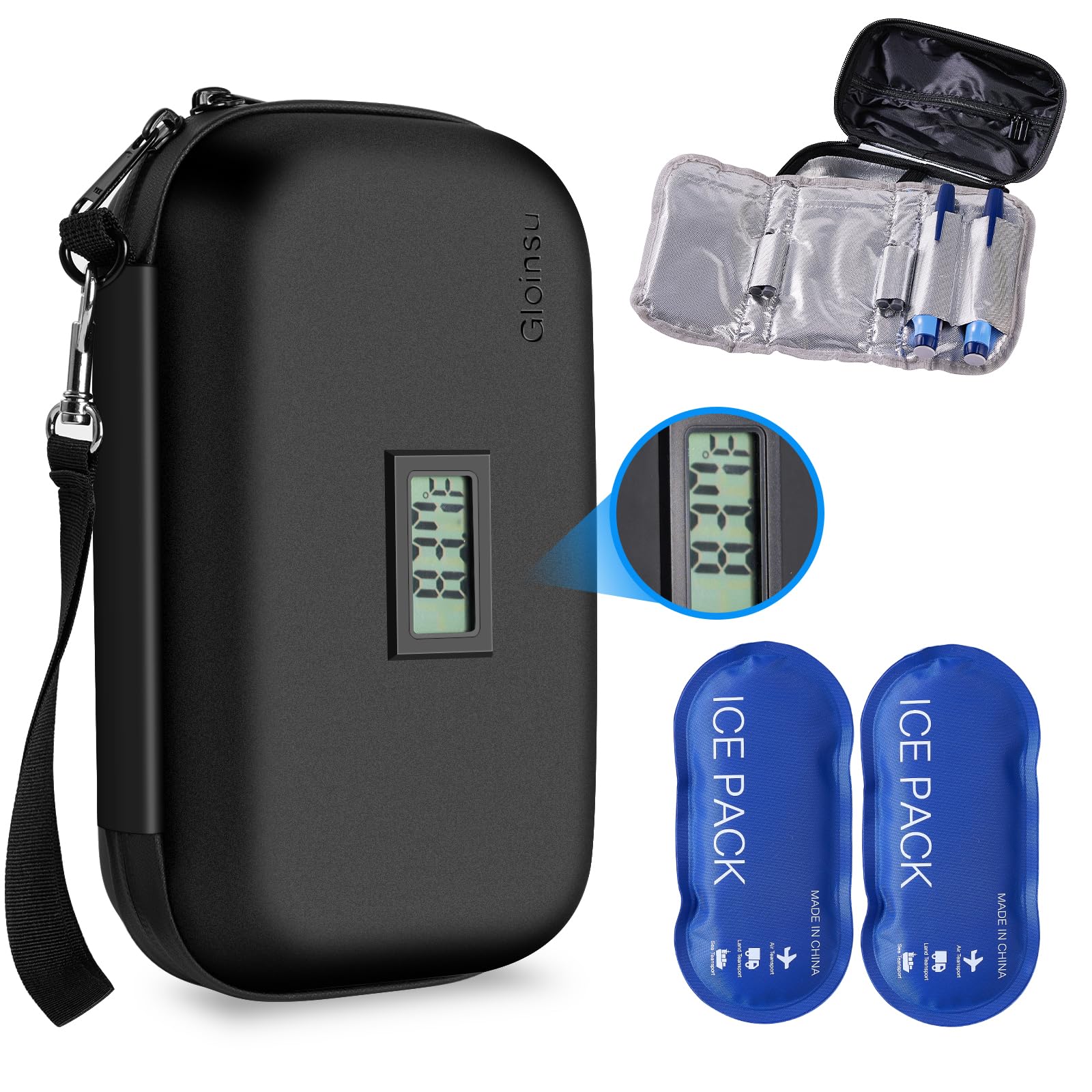 Photo 1 of Gloinsu 24h Insulin Cooler Travel Case TSA Approved - Medication Diabetic Cooler with Thermometer Temperature Display | Refrigerated Medicine Organizer Bag with 2 Ice Packs for Travel