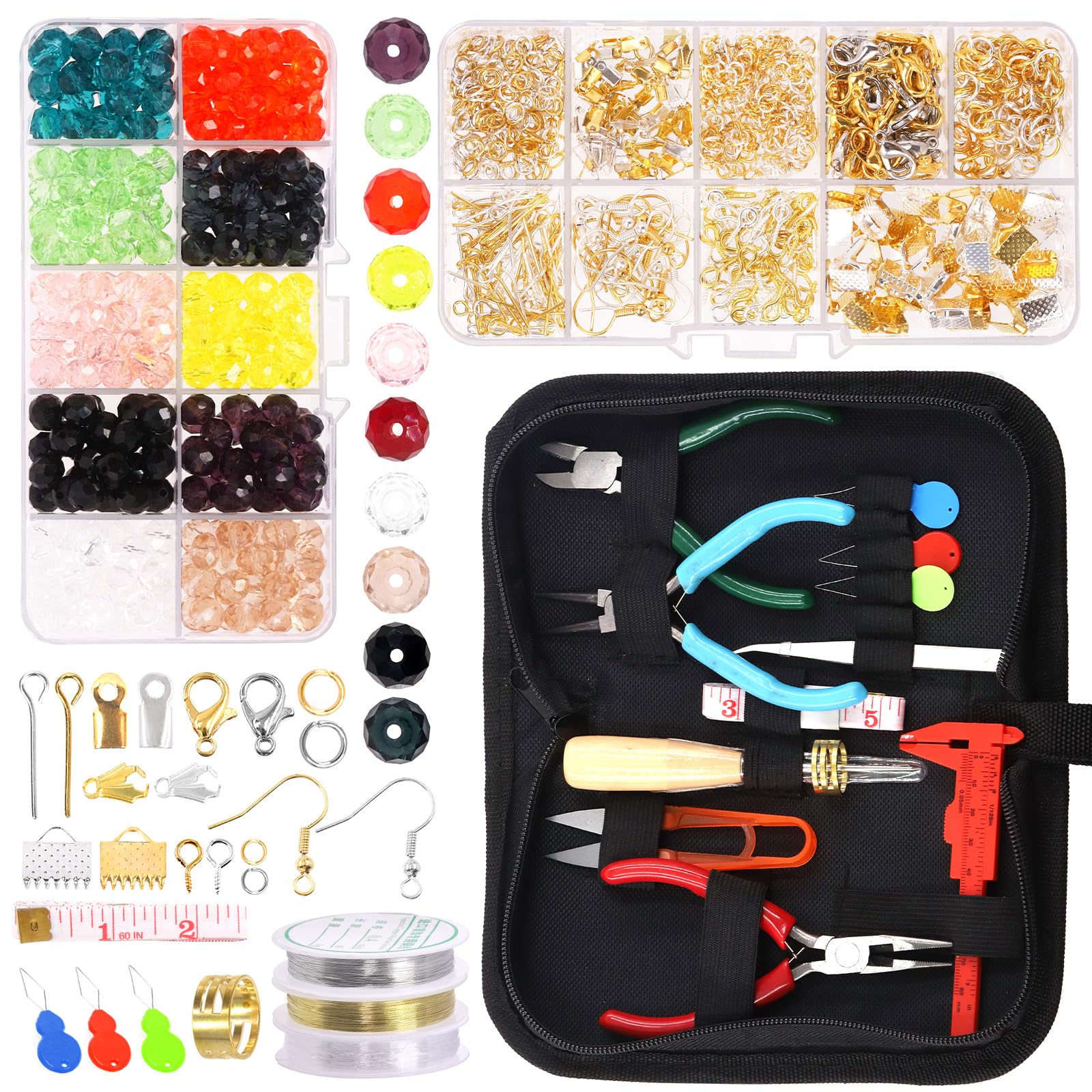Rustark 1251Pcs Jewelry Making Supplies Kit W Jewelry Pliers, Jewelry Wires, Crystal Glass Beads, Jewelry Findings, Jewelry Making Tools Accessories with Storage Bag for Jewelry Making Repair Beading
